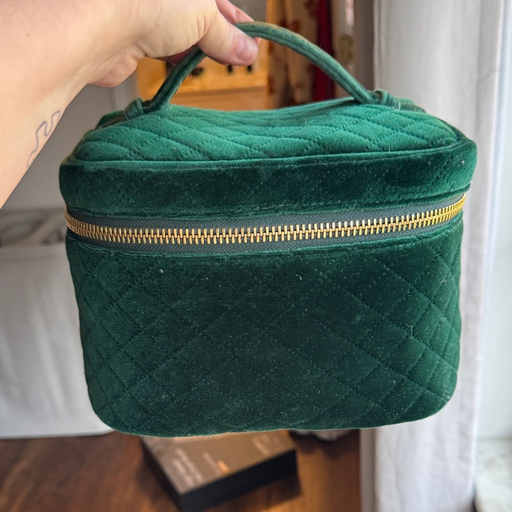 Stoney Clover Lane Green Quilted Velvet Cosmetic Bag
